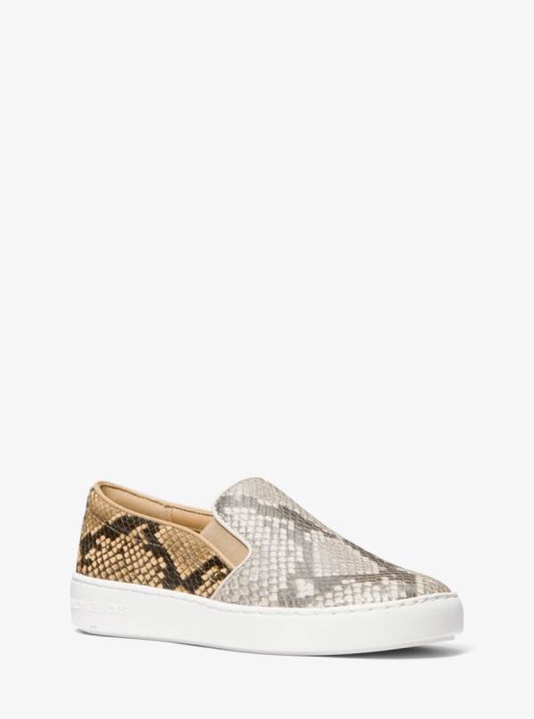Damske Slip On Michael Kors Keaton Studded Two-Tone Python Embossed Leather Sneaker Hnede - Topanky Michael Kors Obchod | OFSBZ-3907